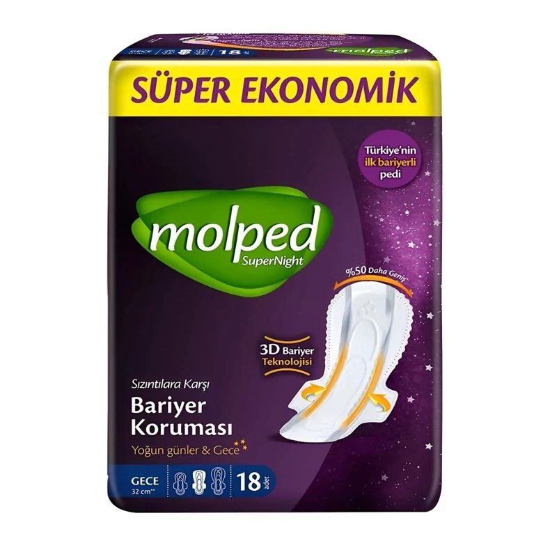 نوار بهداشتی مولپد Molped سایز Long مدل superNight بسته 18 عددی