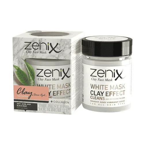 ماسک صورت خاک رس سفید و گیلاس زنیکس Zenix مناسب انواع پوست حجم 190 گرم