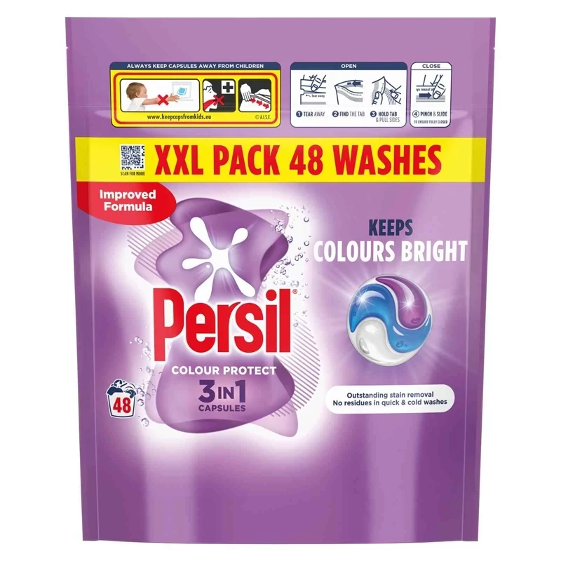 قرص ماشین لباسشویی پرسیل Persil 3 in 1 colours bright مناسب لباس های رنگی بسته 48 عددی