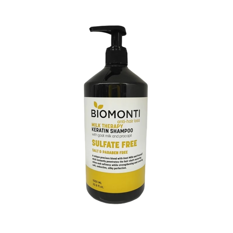 شامپو بدون سولفات ضد ریزش و کراتینه بیومونتی Biomonti حاوی عصاره شیر 1000 میل