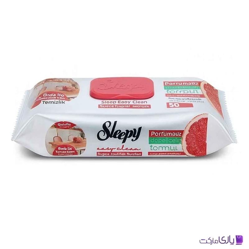 دستمال مرطوب اسلیپی Sleepy مخصوص سطوح آشپزخانه حاوی روغن گریپ فروت بسته 50 عددی
