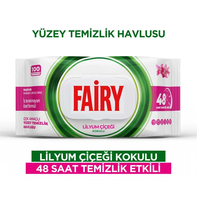 دستمال مرطوب چند منظوره سطوح فیری Fairy رایحه لیلوم بسته 100 عددی