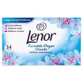 دستمال خوشبو کننده لباس با رایحه بهاری لنور Lenor مدل Tumble Dryer Sheets بسته 34 عددی