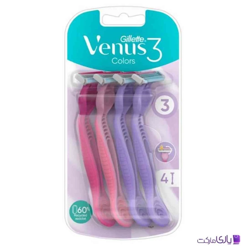 خود تراش زنانه ژیلت مدل Venus 3 Colors بسته 4 عددی