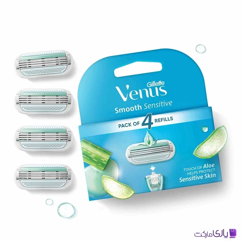 تیغ یدک خود تراش ژیلت ونوس مدل Smooth Sensitive Sensitive Skin بسته 4 عددی