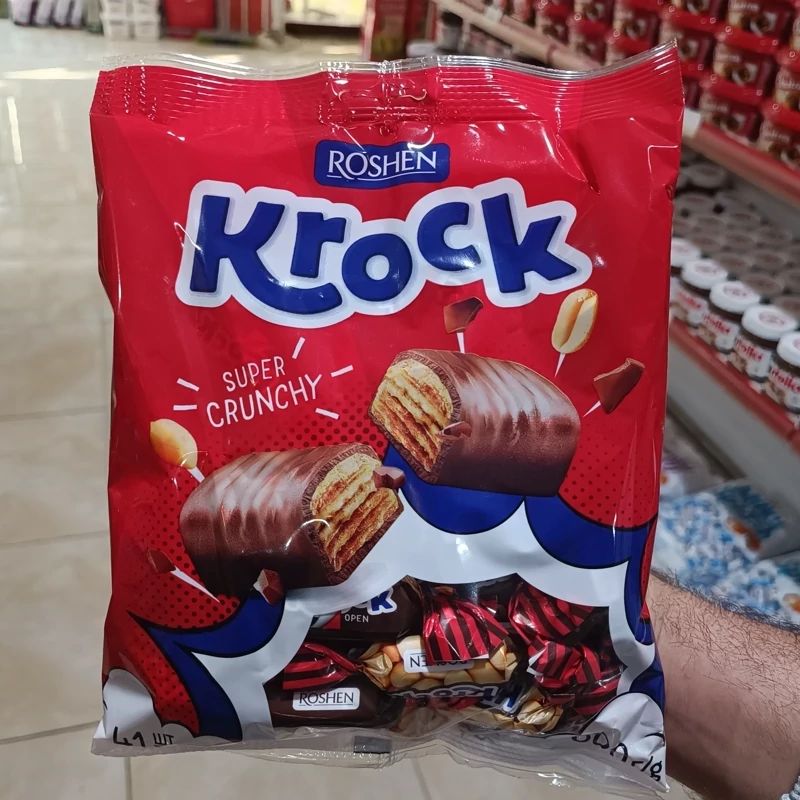 شکلات روشن کراک با مغز کرم بادام زمینی Roshen Krock بسته نیم کیلویی