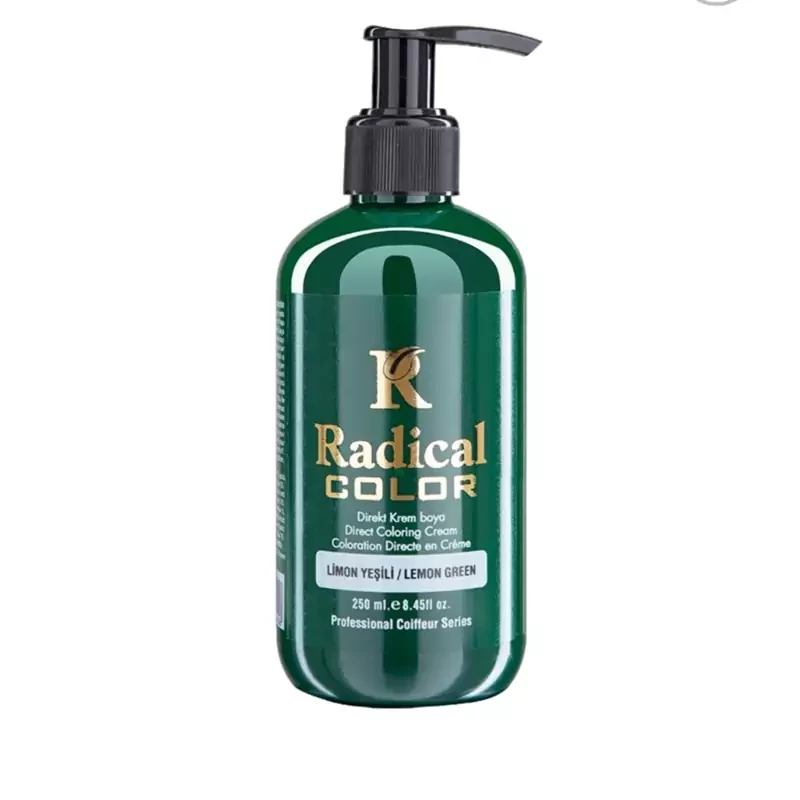 شامپو رنگ مو رادیکال کالر رنگ سبز لیمویی Lime Green  حجم 250 میلی لیتر.