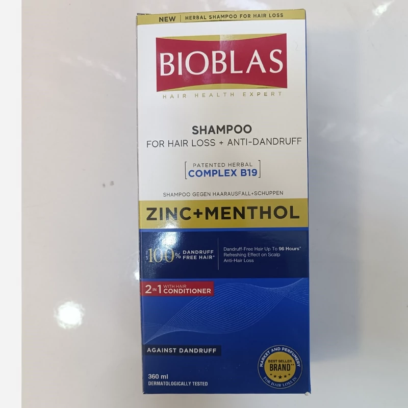 شامپو بیوبلاس ضد شوره و ضد ریزش 2in1 حاوی روی و منتول حجم 360 میل