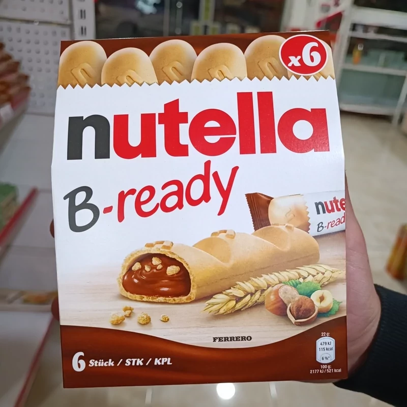 بیسکویت نوتلا بی ردی با مغز شکلاتی 6 عددی Nutella Bready وزن 100 گرم