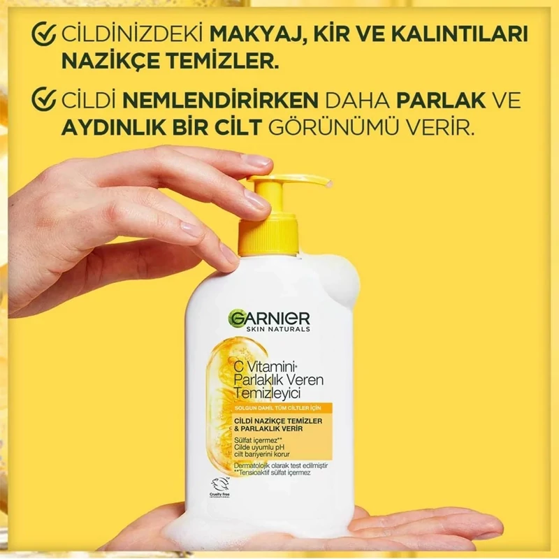 شوینده کرمی صورت گارنیر سری Skin Naturals مدل Garnier Brightening Cream Cleanser Vitamin C روشن کننده و مغذی پوست ،بدون
