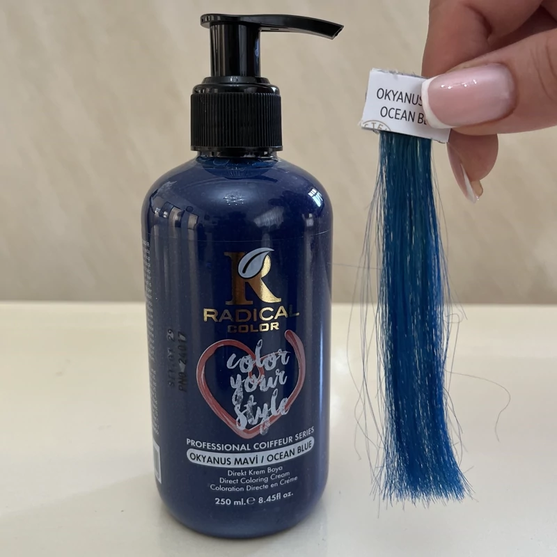 شامپو رنگ مو رادیکال کالر  رنگ آبی اقیانوسیOcean Blue حجم250 میلی لیتر.