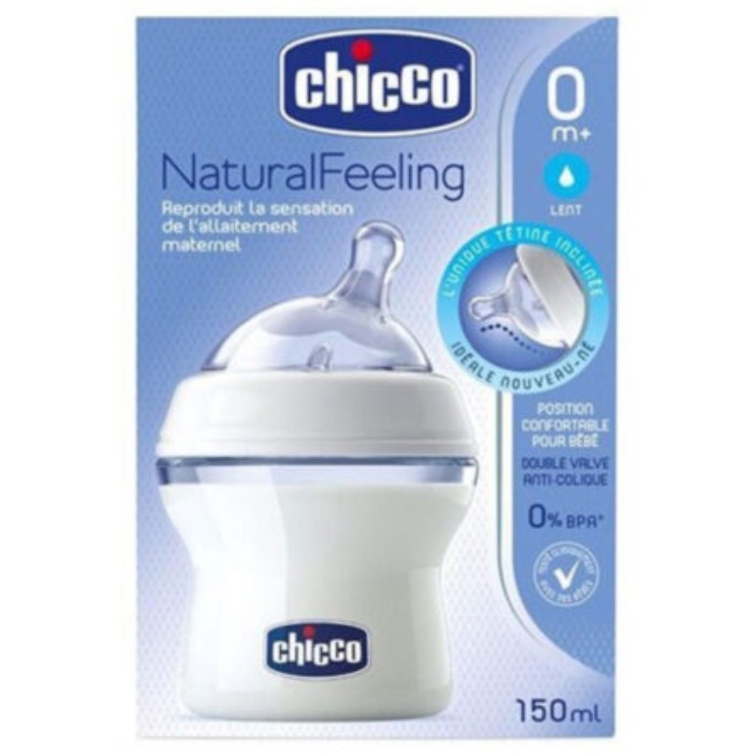 شیشه شیر بدو تولد چیکو مدل نچرال فیلینگ شبیه سینه مادر 250 میل Chicco